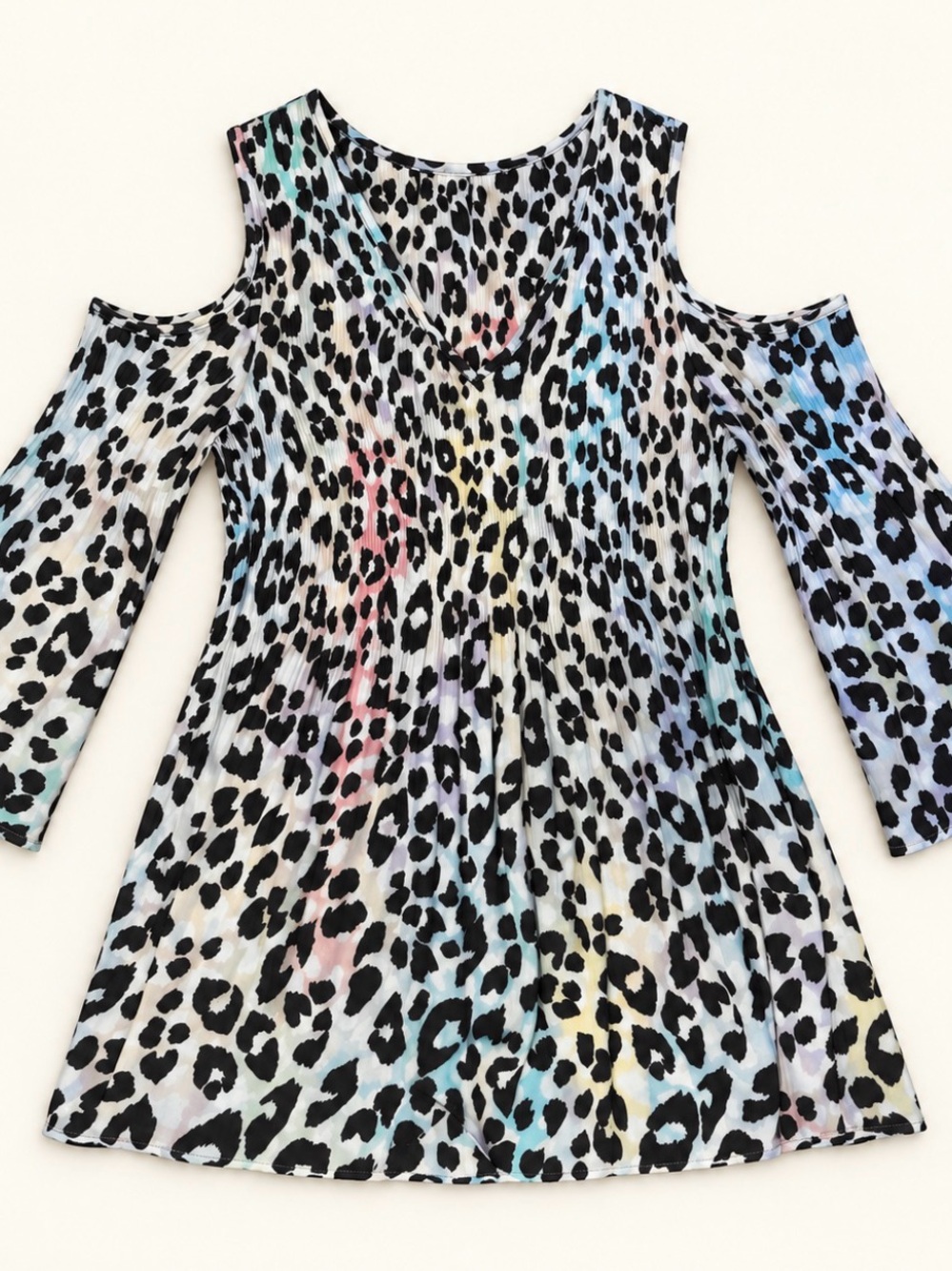 Spense Multicolor Pastel Leopard Cold-Shoulder Tunic